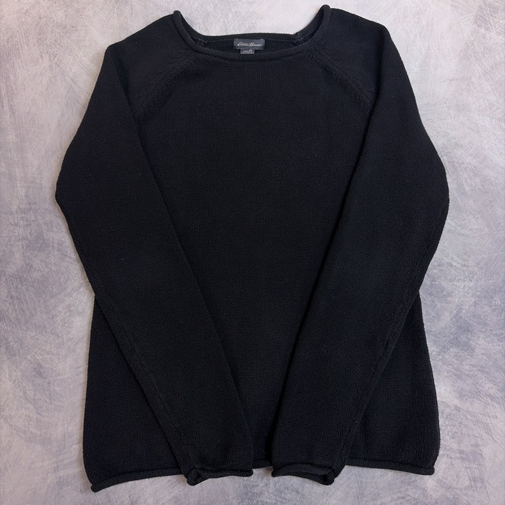 Eddie Bauer‎ Womens Black Cotton Blend Raglan Sleeve Knit Sweater XS